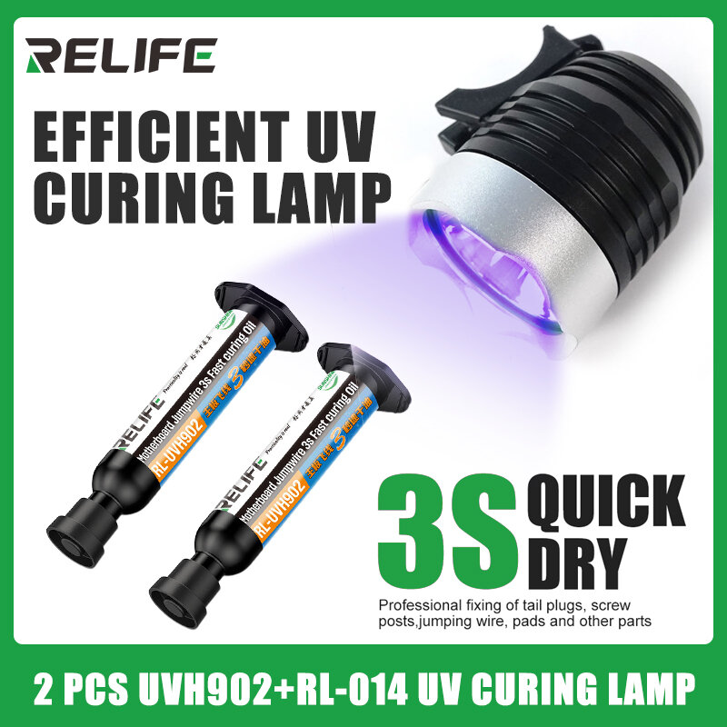 Relife RL-UVH902หมึก10มล. UV 3s แบบแห้งเร็วสำหรับซ่อมโทรศัพท์มือถือลวดกระโดด + RL-014แสง UV บ่ม