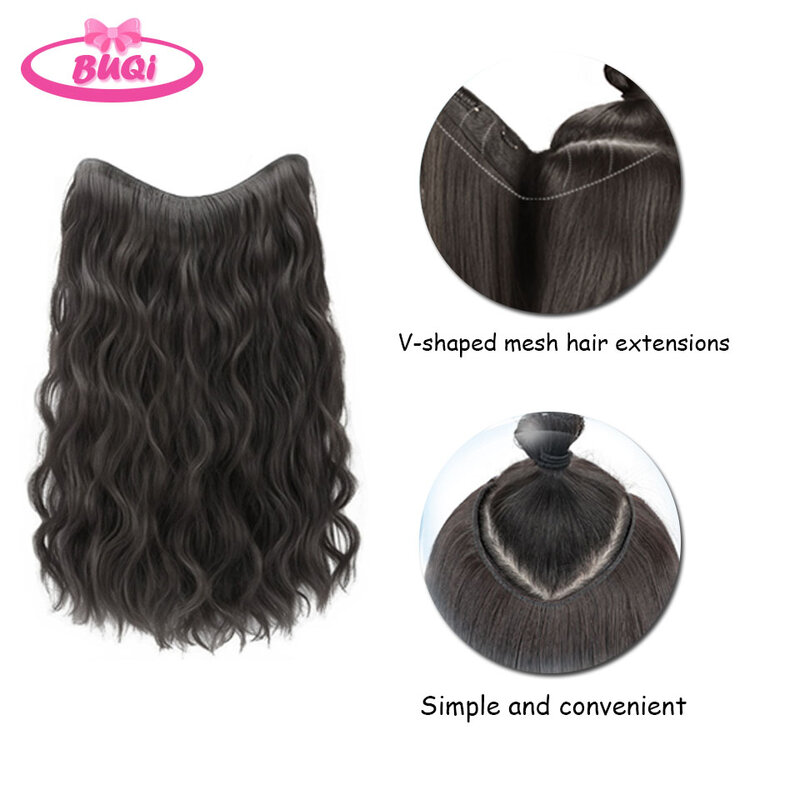 BUQISynthetic-Extension de Cheveux Longs et Lisses à réinitialisation, Faux Cheveux Ondulés en Fibre Haute Température, Degré de Chaleur