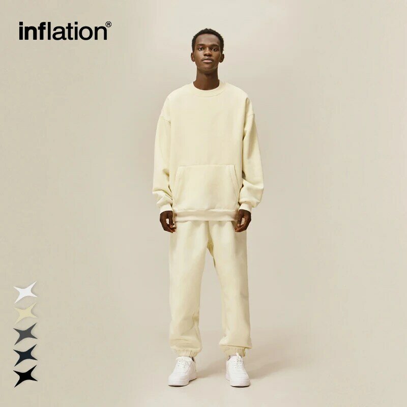 INFLATION-Ensemble de survêtement unisexe doublé polaire Smile pour homme, pantalon de survêtement confortable, pantalon de jogging imbibé, optique chaude, blanc, hiver 2023