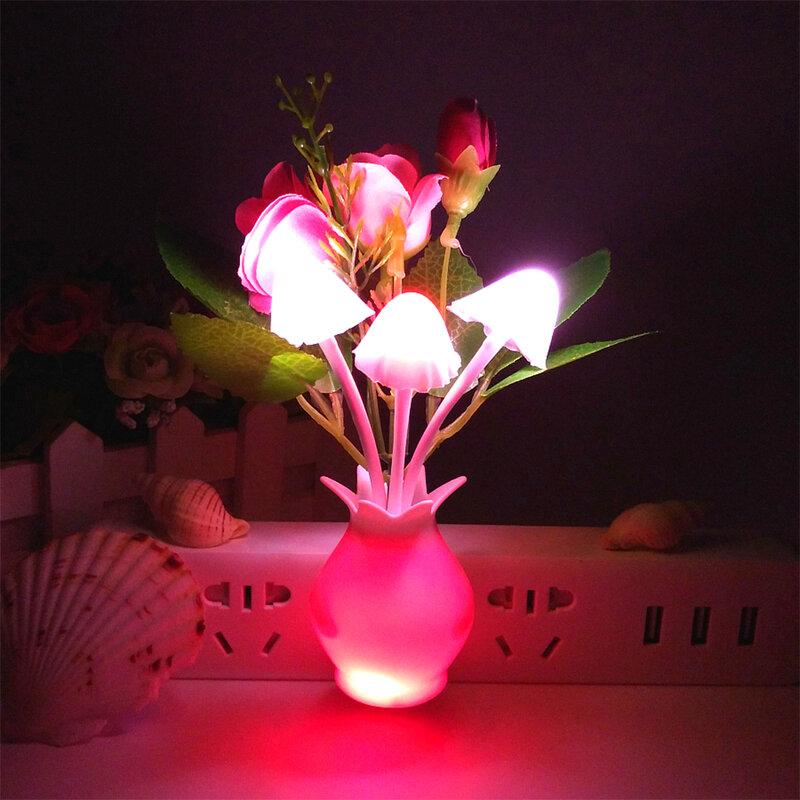 Nowość lampka nocna ue i usa wtyczka indukcja Dream Mushroom Rose Luminaria lampa 110V 220V kolor żarówka w kształcie tradycyjnym LED Night Lights