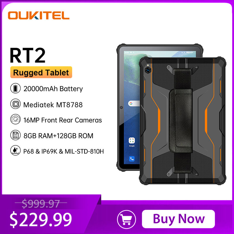 تابلت Oukitel RT2 متين بشاشة 10.1 بوصة فائقة الوضوح + 20000 مللي أمبير في الساعة سعة 8 جيجابايت + 128 جيجابايت يعمل بنظام الأندرويد 12 تابلت وكاميرا بدقة 16 ميجابكسل ووسادة شحن 33 واط