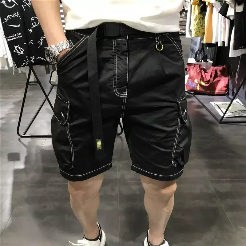 Шорты-карго мужские с множеством карманов, свободные штаны в стиле оверсайз, модная уличная одежда в стиле Харадзюку, черные, большие размеры, 2024