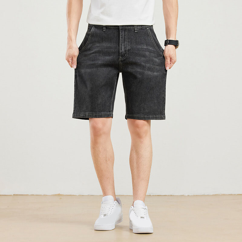 Celana pendek denim longgar pria, Bawahan longgar meregang ukuran besar pinggang tinggi 54 56 musim panas