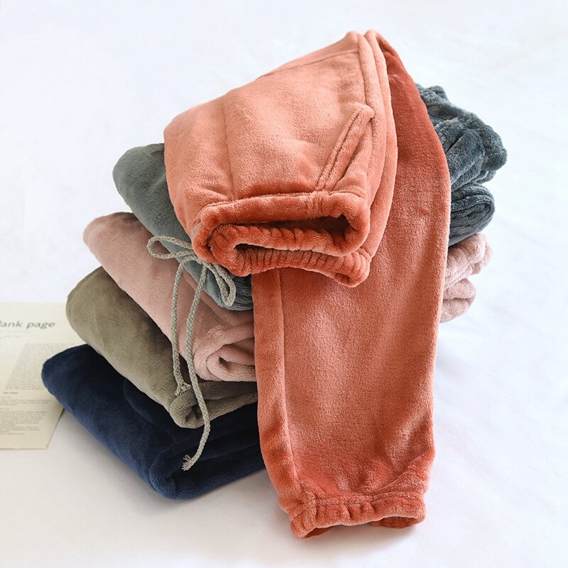 2024 spodnie do spania flanelowe zimowe ciepłe, elastyczne domowe solidne piżamy dla mężczyzn Unisex grube luźne spodnie męskie R77