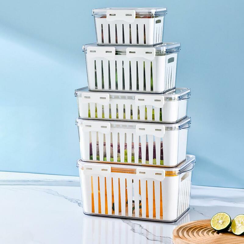 Refrigerator Storage Box Kitchen Fridge Organizer Fresh Vegetable Fruit Boxes Drain Basket Storage Container with Lid Timing Box