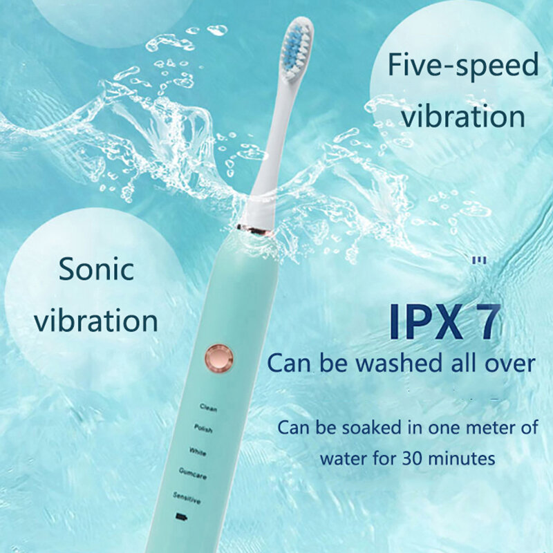 فرشاة أسنان كهربائية قابلة لإعادة الشحن مع رأس بديل ، أسود ، أبيض ، سونيك ، ترتار ، نظافة الفم ، IPX7 مقاوم للماء ، هدية للبالغين