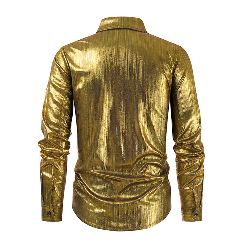 Man Kleding Shirt Club Dagelijks Dating Full Mouw Gouden Mode Glitter Shirt Heren Jurk Shirt Feest Kostuum Podium