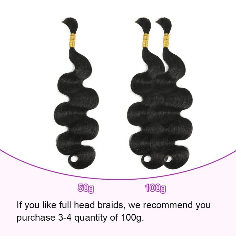 Linhua rambut kepang manusia gelombang tubuh untuk Crochet kepang Bohemian / Boho tanpa simpul mikro kepang rambut jumlah besar tidak ditarik warna 1B