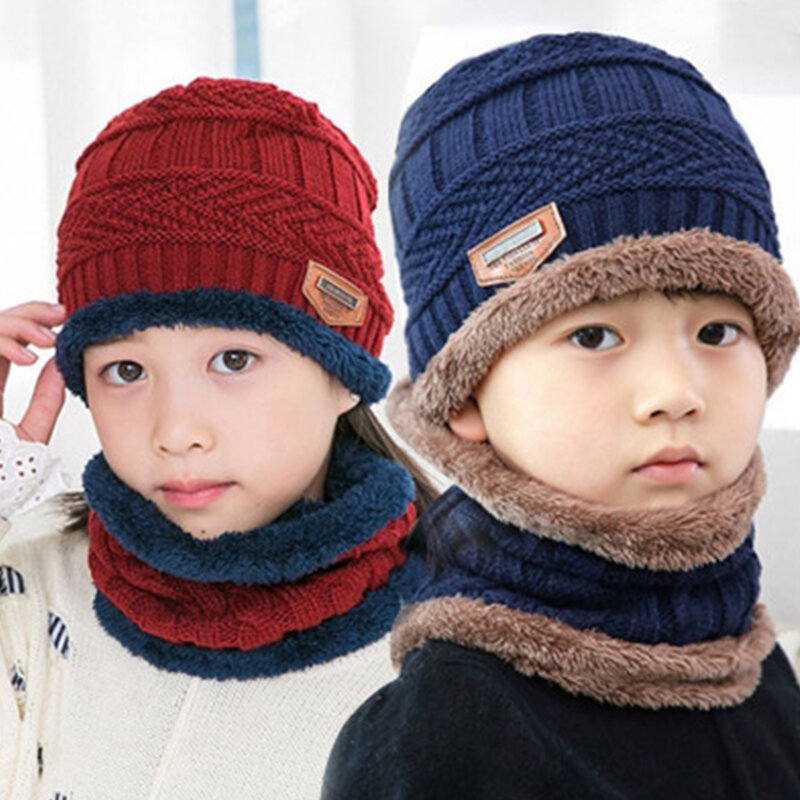 Dzieci zimowe czapki z dzianiny dziewczyny czapka typu Beanie dzieci najnowszy czapka zestaw szalików ciepły czaszka szyi cieplej z grubym podszyty polarem zima dziecko