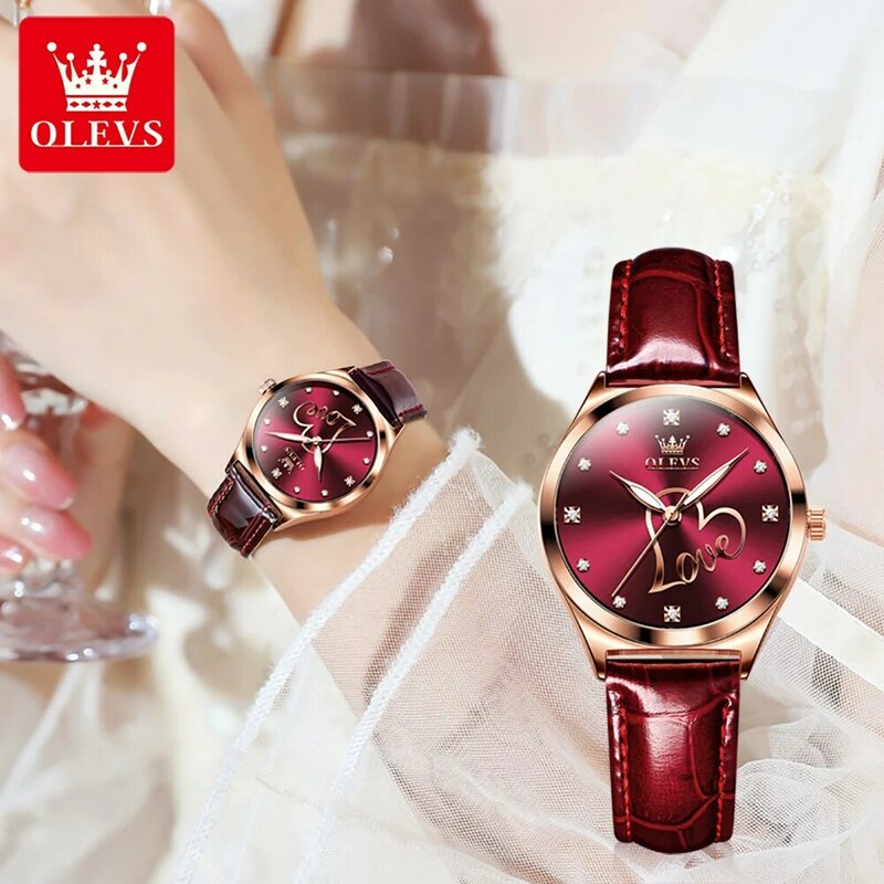 OLEVS 절묘한 여성용 시계, 럭셔리 패션, 초박형 가죽 벨트, 방수 야광 쿼츠, 여성용 손목 시계