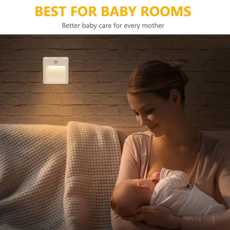 EU US UK Plug in LED Motion Sensor Night Lights for Kids Bedroom Auto Dusk to Dawn Sensor Dimmable Wireless Cabinet Lamp Decor