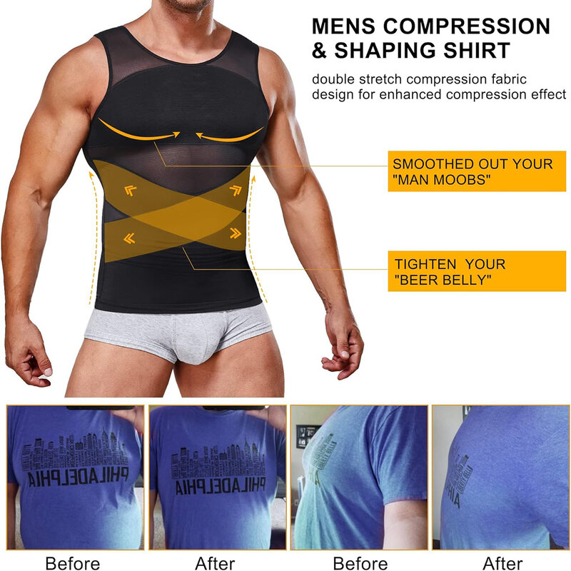 Мужские компрессионные рубашки, Корректирующее белье для похудения, майки, топы без рукавов, тренировочная корректирующая одежда для живота, жилет
