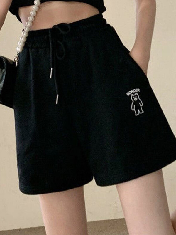 Solto soild cordão calças curtas para roupas femininas streetwear elasticidade cintura alta shorts casuais retalhos moda ropa mujer