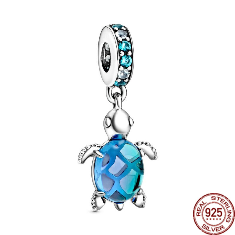 Blue Marine Organism Series Bracelet, tartaruga, golfinho, polvo, Clipe Bead, DIY Charm Jewelry, 925 Sterling Silver, Fits Pandora Original