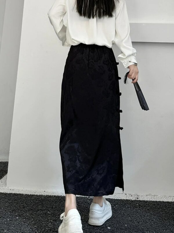 Женская прямая черная юбка в стиле сафари, с высокой талией и пряжкой