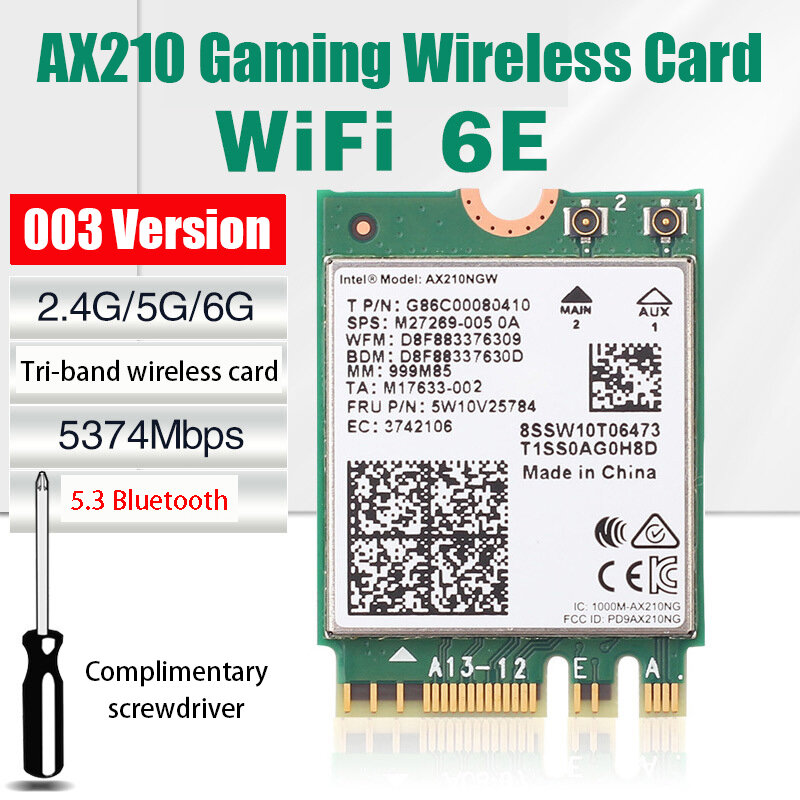 AX210NGW Cartão WiFi WiFi6E Intel AX210 Módulo Sem Fio 6GHz Tri-Band Adaptador de Rede Interna Bluetooth 5.3 para Laptop M.2/NGFF