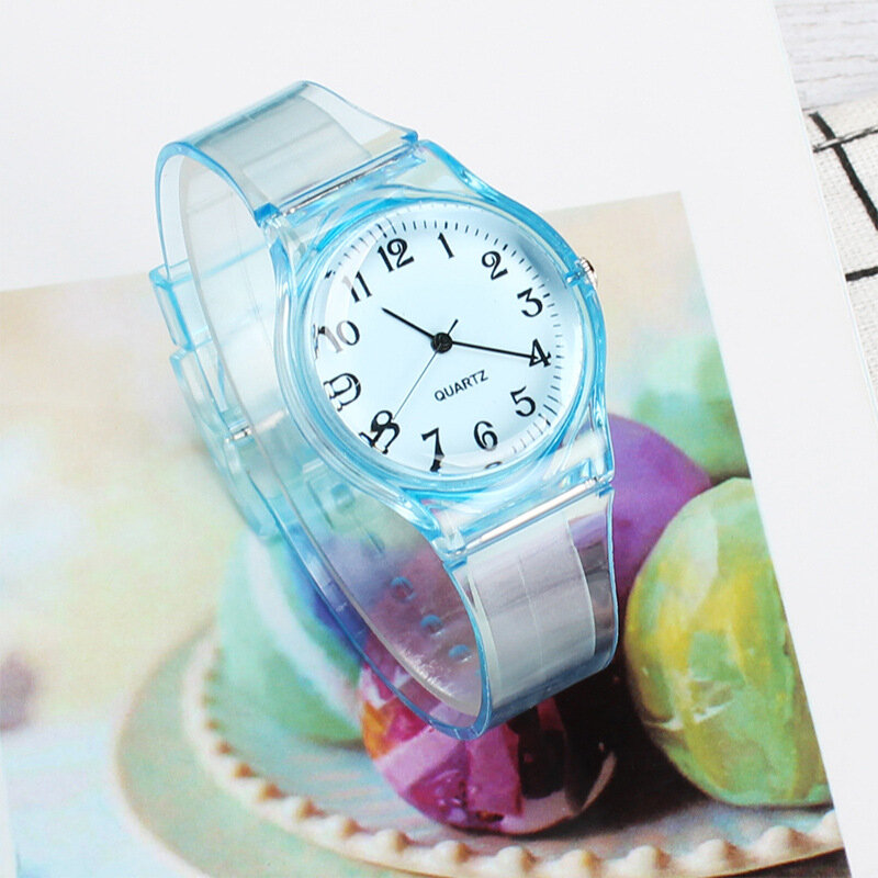 Bonbon farbenes Armband einfache umwelt freundliche Frauen uhren ultra dünne Silikon armband Freizeit uhr transparente Uhr für Frauen Geschenk