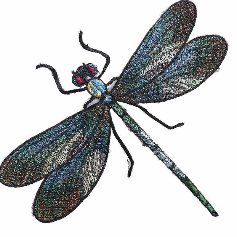 แผ่นรีดรูปแมลงปอตัวใหญ่1ชิ้นสำหรับติดเสื้อผ้าแผ่นผ้าปักลายแบบทำมือสำหรับติดเข็มกลัดสมุดภาพ