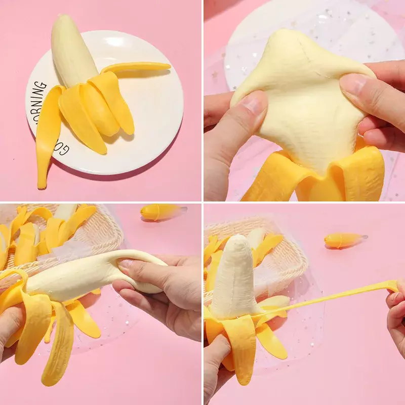 Zabawny Peeling banan szczypta zabawki muzyczne TPR ściskanie powolne powracanie do kształtu dekompresji dzieci i uwalnianie ze sztucznymi owocami zabawki prezenty