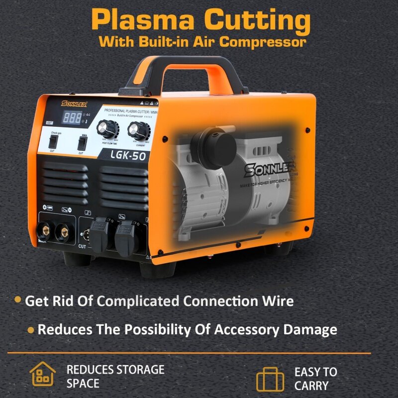 Cortador de plasma com compressor de ar embutido, inversor digital, máquina IGBT, 2 em 1, 50A, 220V, 1/3 em Clean Cut