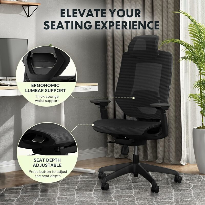 FLEXISPOT ulepszony OC6 500LBS duże i wysokie krzesło biurowe wytrzymałe, 3D podłokietnik siatkowy ergonomiczne krzesło do biura domowego z wysokim