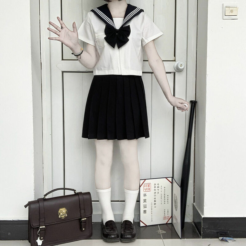Seragam sekolah Jepang, JK hitam Sailor dasar kartun seragam pelaut angkatan laut Set kostum seragam wanita gadis