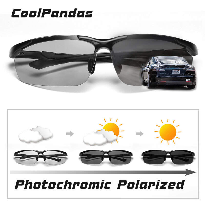 2022 Top Marke Aluminium Polarisierte Photochrome Sonnenbrille Für Männer Randlose Tag Nacht Fahren Sonnenbrille Anti-Glare Oculos de sol