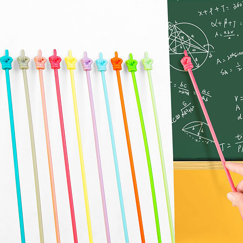 교육 포인터 손가락 디자인 다채로운 미끄럼 방지 송진 핸들, 구부릴 수 있는 어린이 핸드헬드 프리젠터 교육 스틱, 10 개