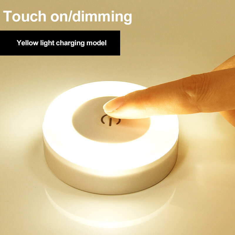 LED Sensor Night Lights com base magnética, lâmpada de parede, USB carregado, círculo, redondo, escurecimento, quarto, cozinha, 1-10pcs