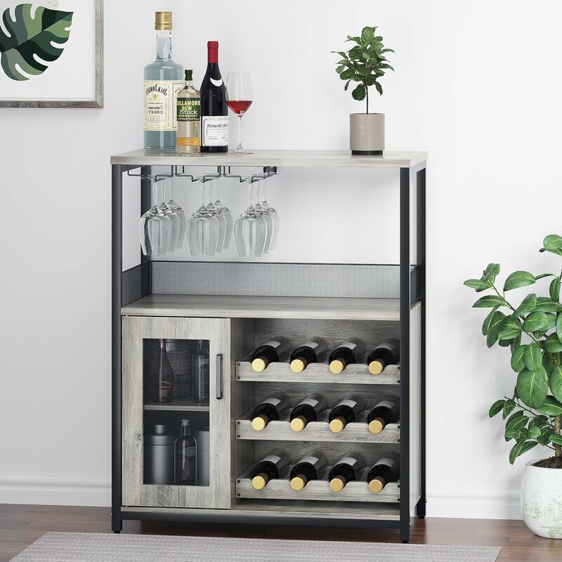 Armario de Vino con gran espacio de almacenamiento y estante desmontable, aparador pequeño y gabinete de Buffet con puerta de malla