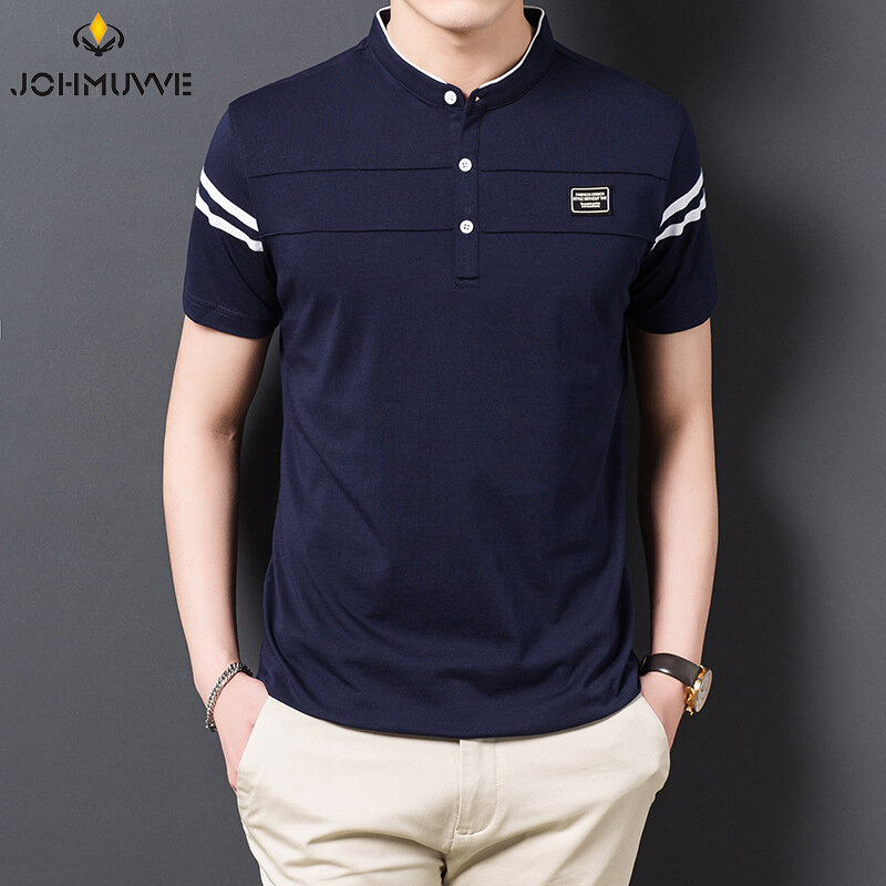 Men's Fashion Summer POLO T-shirt Casual Cotton Breathable Top Stand Up Neck Short Sleeve Korean Comfortable T-shirt