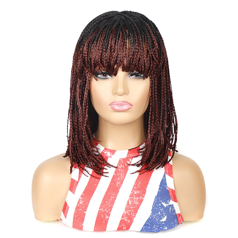 Medium Bob braided Daily Wigs with Straight Bangs Synthetic Wig for African Women Braided Wigs for Women Human Hair