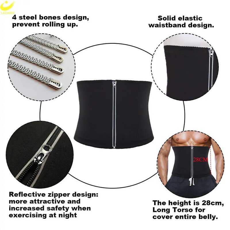 LAZAWG Cintura Trainer para Homens Sauna Cinto Emagrecimento Shaper Tummy Control Strap Sweat Shapewear Workout Shaper Espartilho