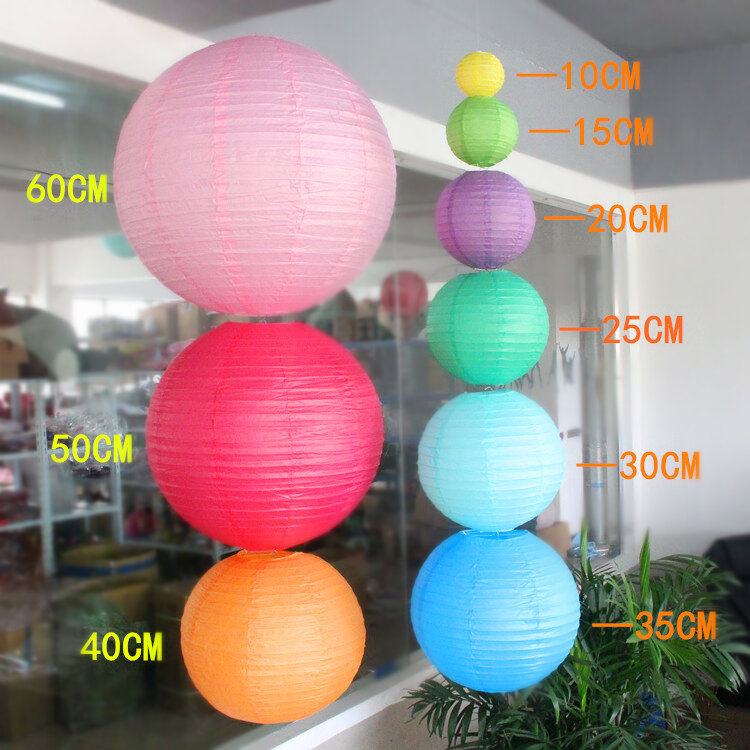 Lanternes rondes chinoises pour la décoration de fête de mariage, boule de papier, fournitures de bricolage, 10-15-20-25-30-35-40cm