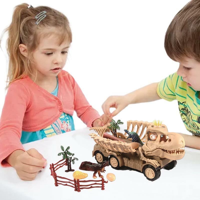 مجموعة شاحنة لعبة كرتون ديناصور للأطفال ، شاحنة نقل ملونة ، صوت وضوء ، شاحنة لعبة لطيفة لتعزيز غرامة