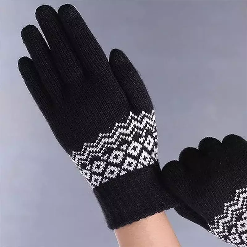 Voor Dames Heren Wol Gebreide Winter Handschoen Touchscreen Warme Stretch Wanten Imitatie Wol Volle Vinger Guantes Haken Dikker