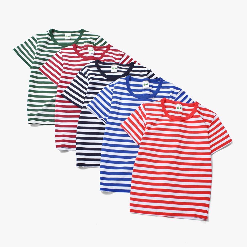 Camiseta infantil de algodão listrado, roupa de verão para menino, meia manga, azul marinho, gola, renderização