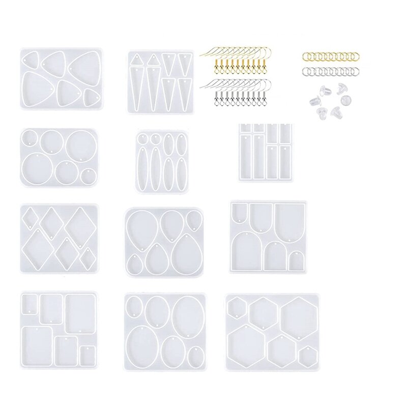 11Pcs Resin Molds Jewelry Earrings Silicone Molds For Epoxy Resin Arched Polygon Necklace Molds For Pendant, Earrings