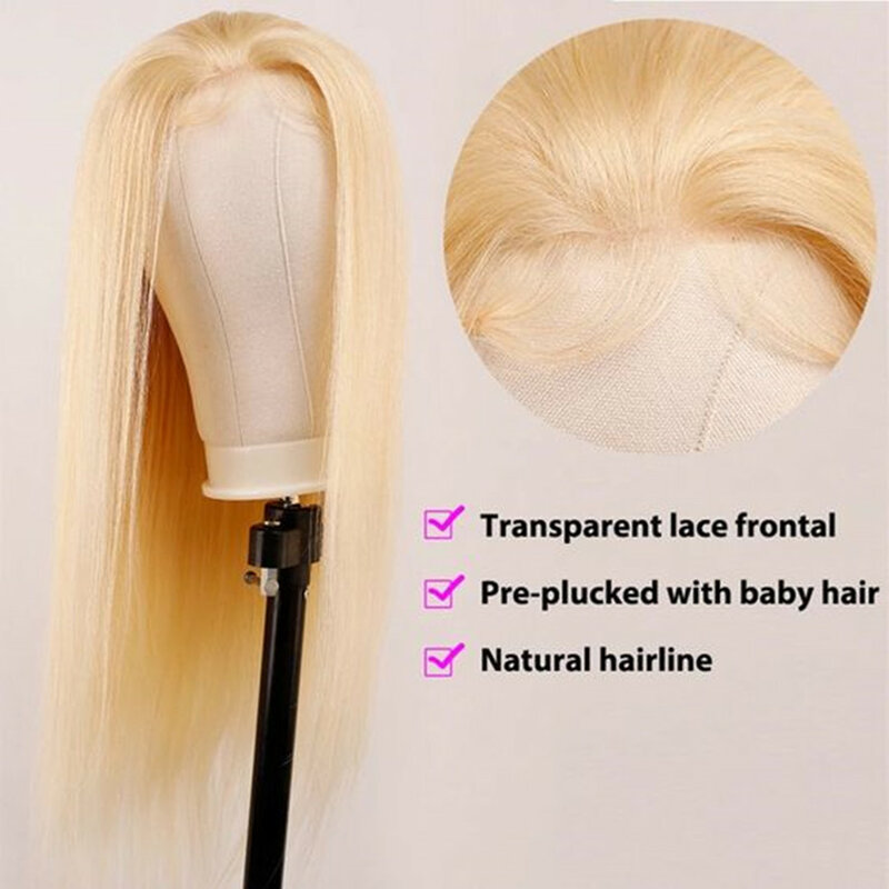 Perruque Full Lace Wig 360 naturelle lisse, cheveux humains, 13x6, pre-plucked, HD, 613
