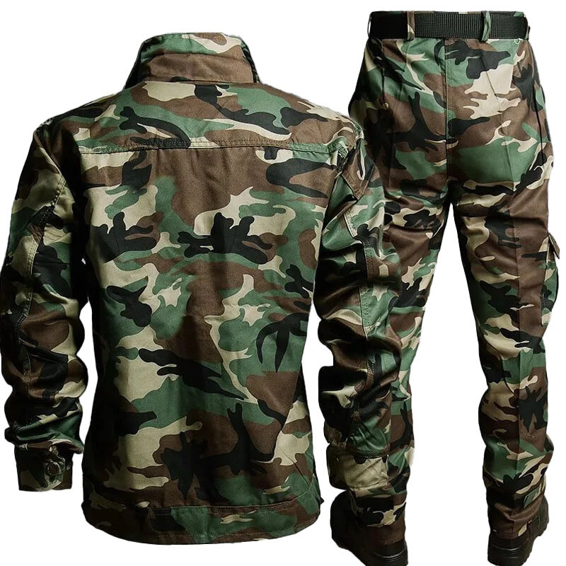 Camo Tactical Sets Men Autumn Wear-resistant Jackets+Multi-pocket Cargo Pants 2 Pcs Suits Outdoor Training Fishing Cargo Set