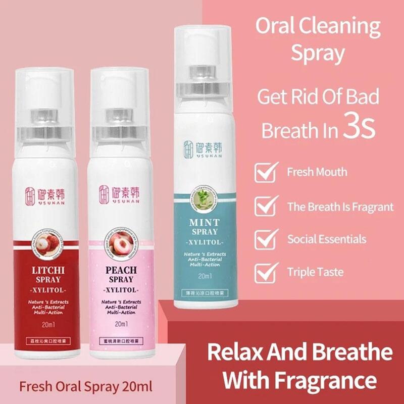 Nuovo Spray fresco orale da 20ml Litchi Peach Flavor deodorante portatile femminile fragranza persistente deodorante Spray per l'alito Spray per la bocca