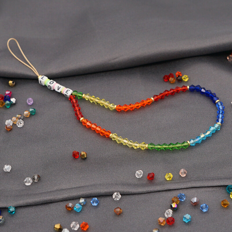 Go2boho-semilla de cristal multicolor arcoíris hecha a mano, accesorios para móviles, joyería de amor, cadena de teléfono de moda para mujeres y hombres
