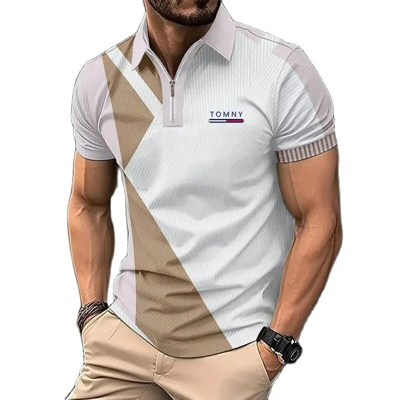 2024 New high quality Summer Men's polo shirt zipper Stylish, casual, Business T-shirt Sports Breathable top print TOMNY