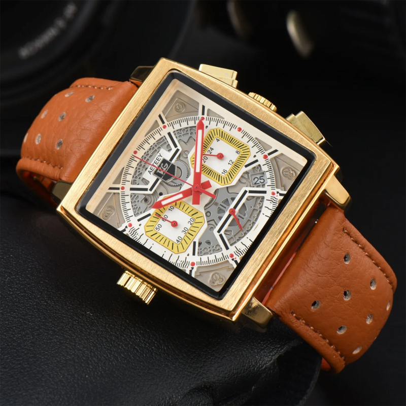 Relógios de luxo quartzo masculino com pulseira de couro, alta qualidade, data automática, relógios AAA masculinos quentes, design monac, moda, marca original