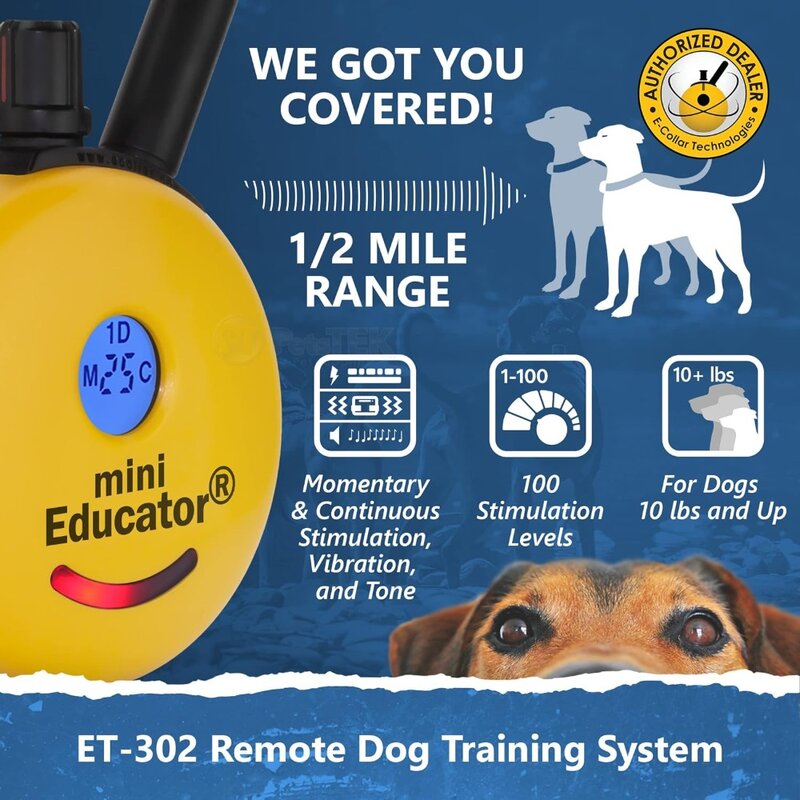 เครื่องฝึกสุนัขแบบชาร์จไฟได้ขนาดเล็ก ET-302-1/2ไมล์พร้อมรีโมตสำหรับสุนัขขนาดเล็กกลางและใหญ่โดยใช้ปลอกคออิเล็กทรอนิกส์