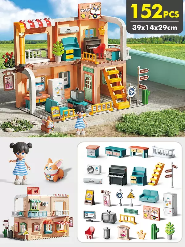 대형 빌딩 블록 세트 빌라 어린이 놀이 집 호환, 대형 벽돌 조립, 어린이 소녀 DIY 창의력 장난감 선물