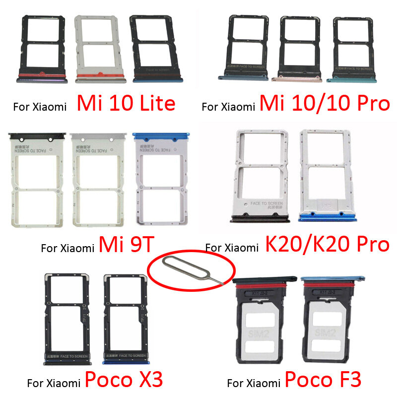 샤오미 미 9T 10 프로 라이트용 SIM 카드 슬롯 트레이, 레드미 K20 K40 프로용, 포코 X3 F3 휴대폰 SIM 칩 SD 카드홀더 서랍