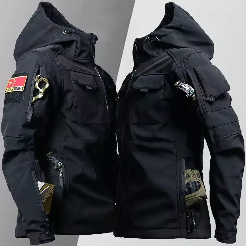 Мужская зимняя бархатная утепленная уличная куртка Invader Soft Shell тактическая ветрозащитная и водонепроницаемая куртка и брюки для альпинизма