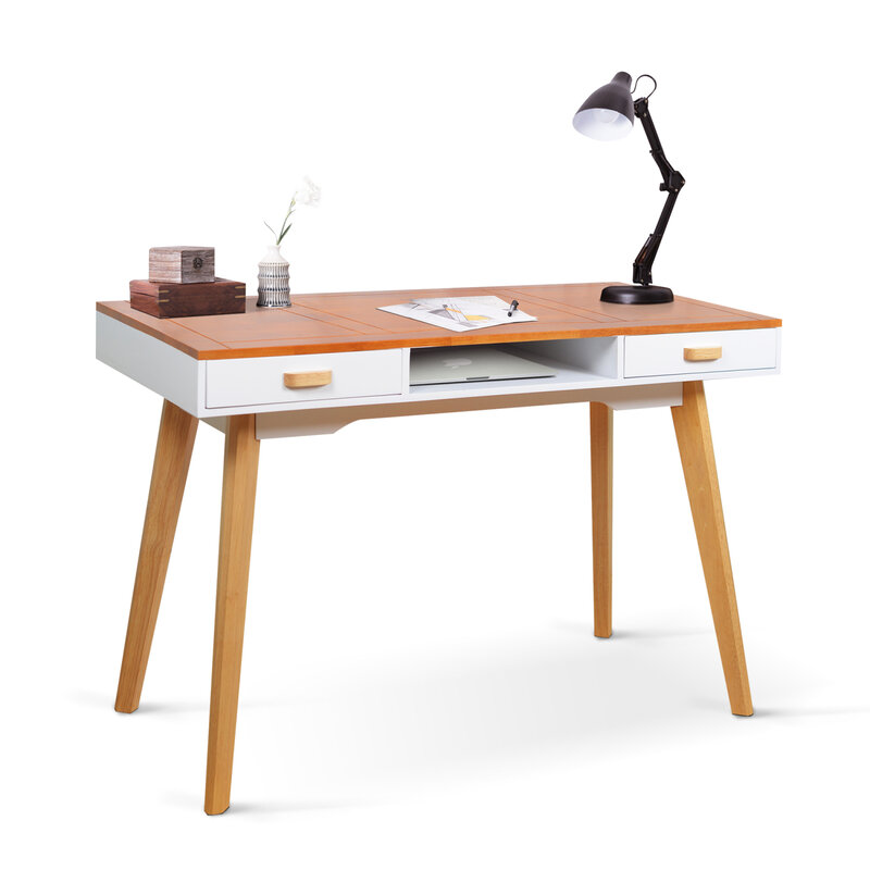 طاولة دراسة من الخشب الصلب مع أدراج للمنزل والمكتب ، مكتب كمبيوتر حديث ، أسلوب بسيط ، بناء قوي ، تصميم أنيق