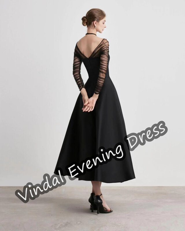 Vindal Halter wieczorowa sukienka o długości do herbaty elegancki wbudowany biustonosz seksowny falbany saudyjski arabski satynowy rękawy dla kobiet 2024